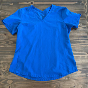 Elite Women’s Blue V-Neck Scrub Top Short Sleeve Size M